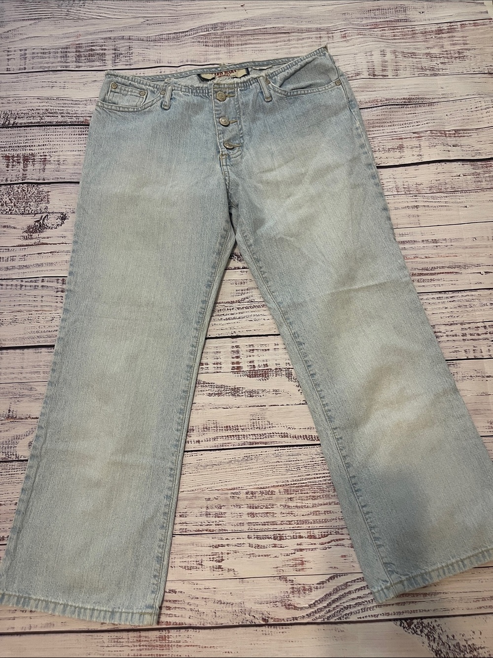 Paris Blues Y2K Raw Waist Hem Light Wash Flare Capris Jeans
